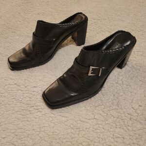 WOMENS SHOE DEPT COLLECTION LEATHER MULES BLACK SIZE 8
